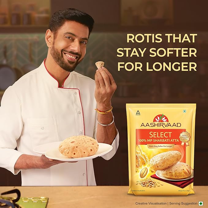 Aashirvaad Select Sharbati Atta, 5 kg, Premium 100% MP Sharbati Wheat Atta for softer rotis - Image 3