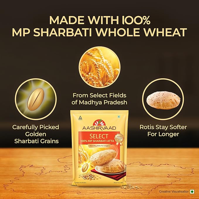 Aashirvaad Select Sharbati Atta, 5 kg, Premium 100% MP Sharbati Wheat Atta for softer rotis - Image 4